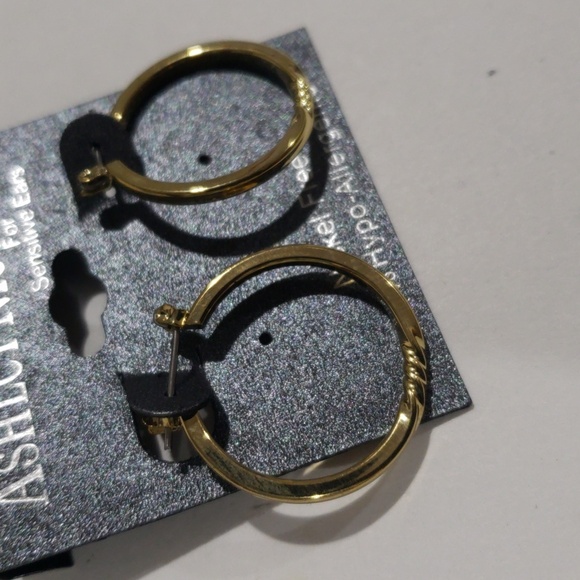 Ashley Nicole Gold tone Twisted Design Hoop Earrings - Women's Fashion Jewelry - Picture 4 of 7